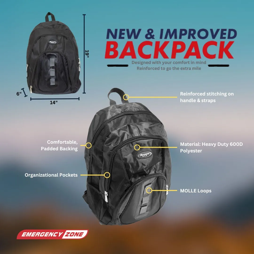 The Essentials Complete 72-Hour Kit - 2 Person: Black or Red Backpack