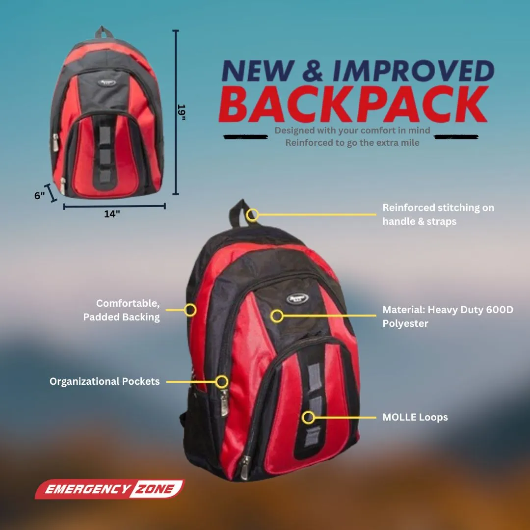 The Essentials Complete 72-Hour Kit - 4 Person: Black or Red Backpack