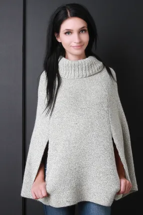 Thick Knit Turtleneck Cape Poncho