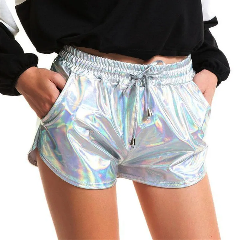 Time To Rave Shiny Metallic Holographic Shorts