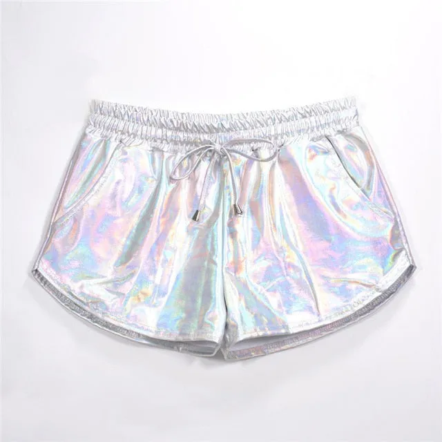 Time To Rave Shiny Metallic Holographic Shorts