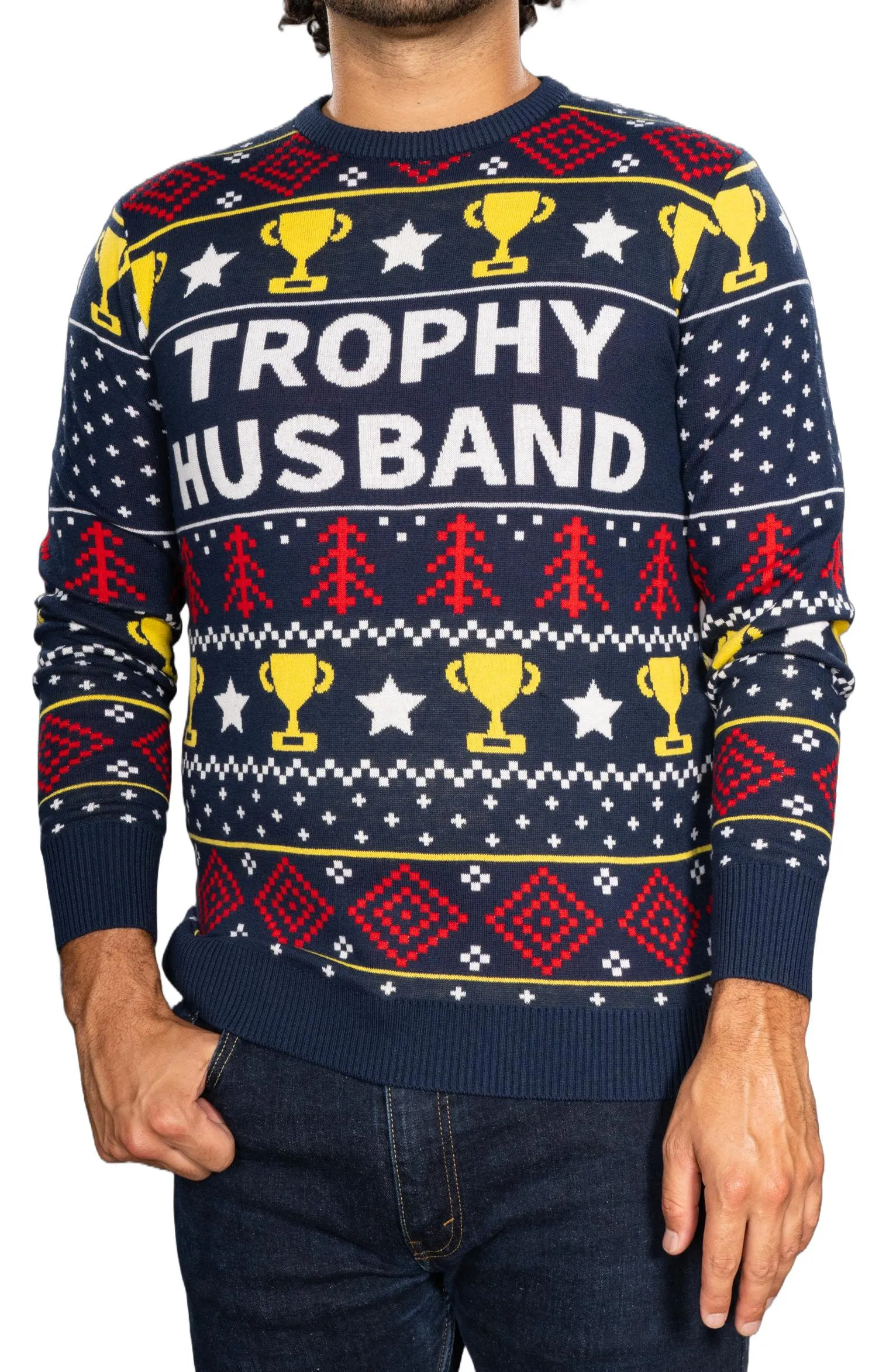 Trophy Husband Funny Fully Knitted Long Sleeve Ugly Christmas Sweater