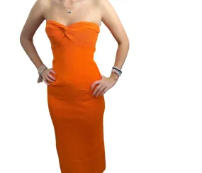 Twist Front Bow Strapless Sweater Dress in Vibrant Orange