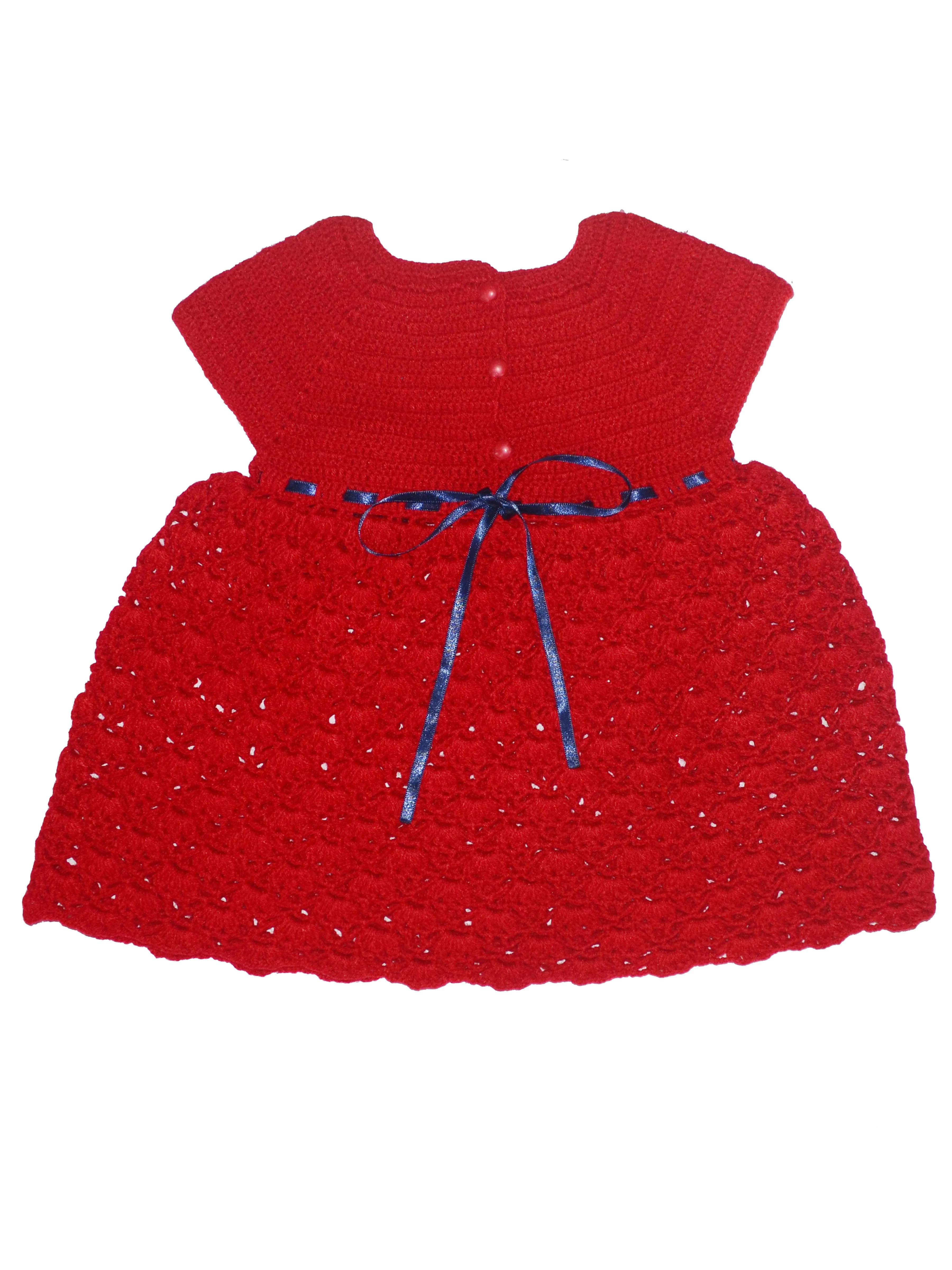 Unique Cap Sleeve Woonie Handmade Crochet Red Frock For Baby