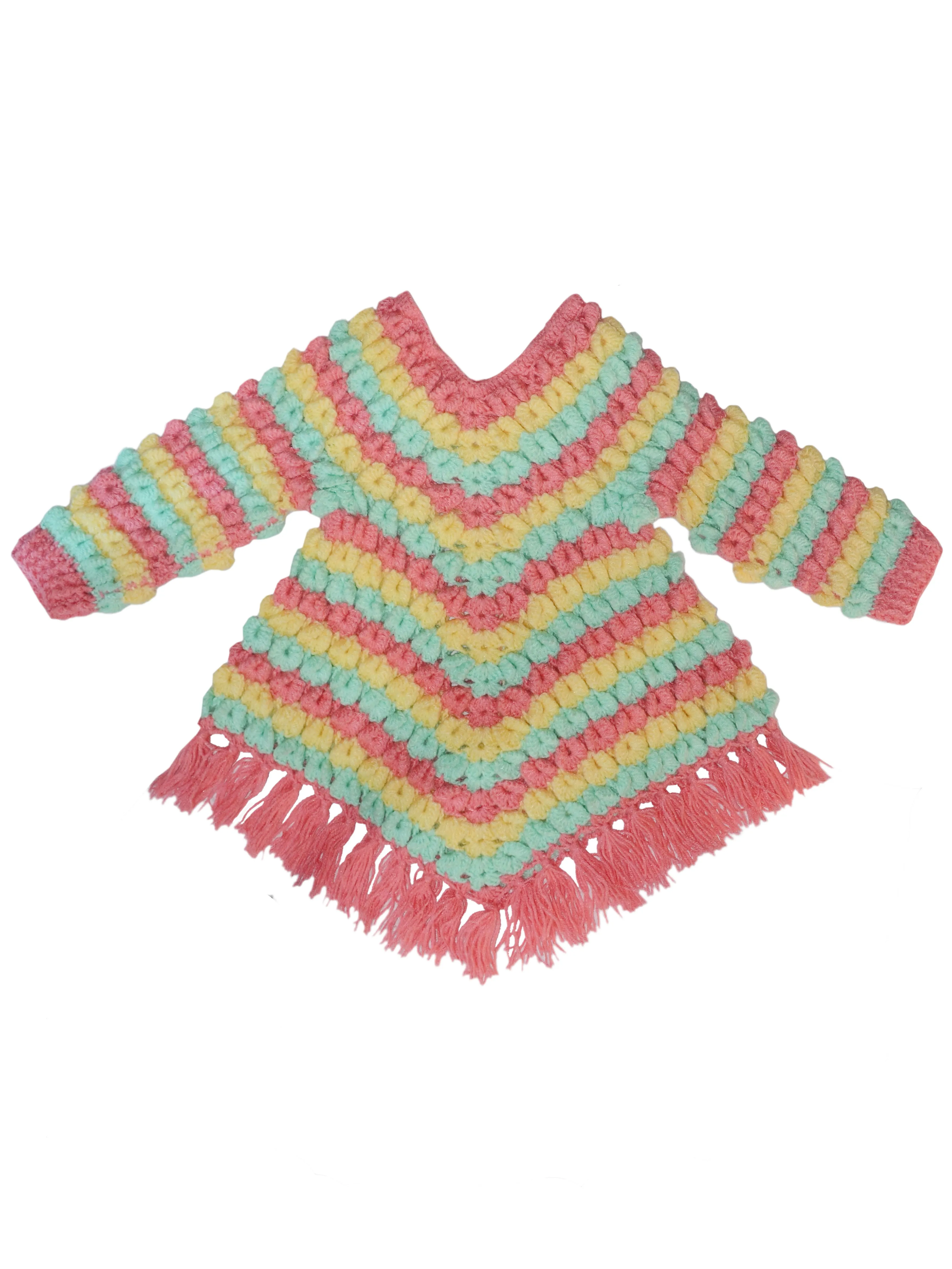 Unique Ponchu Style Handmade Graminarts Frock For Baby With Cap- Multicolor