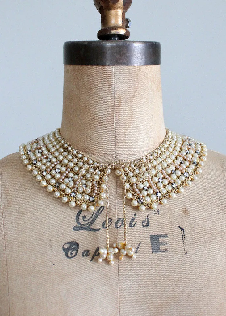 Vintage 1950s Pearl and Rhinestone Sparkle Collar