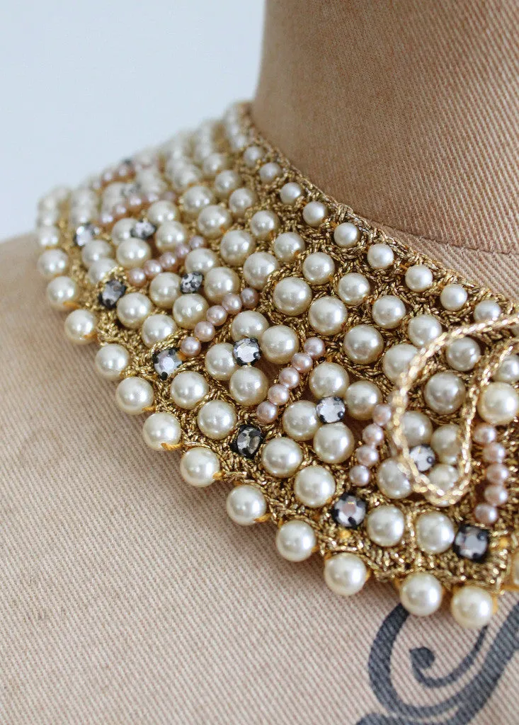 Vintage 1950s Pearl and Rhinestone Sparkle Collar