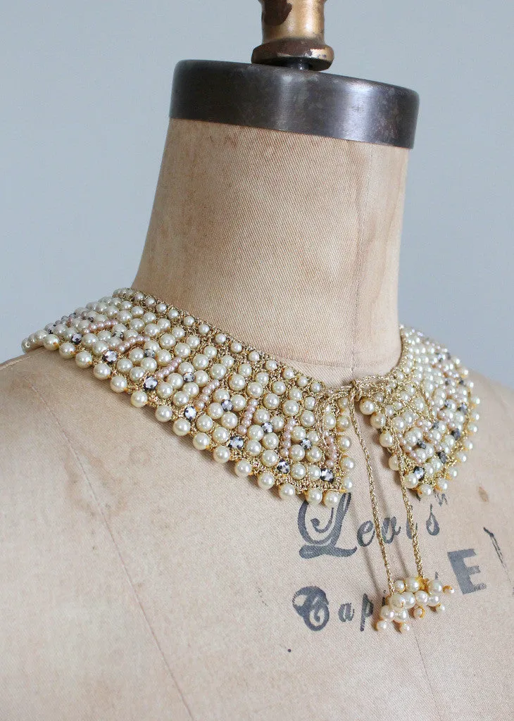 Vintage 1950s Pearl and Rhinestone Sparkle Collar