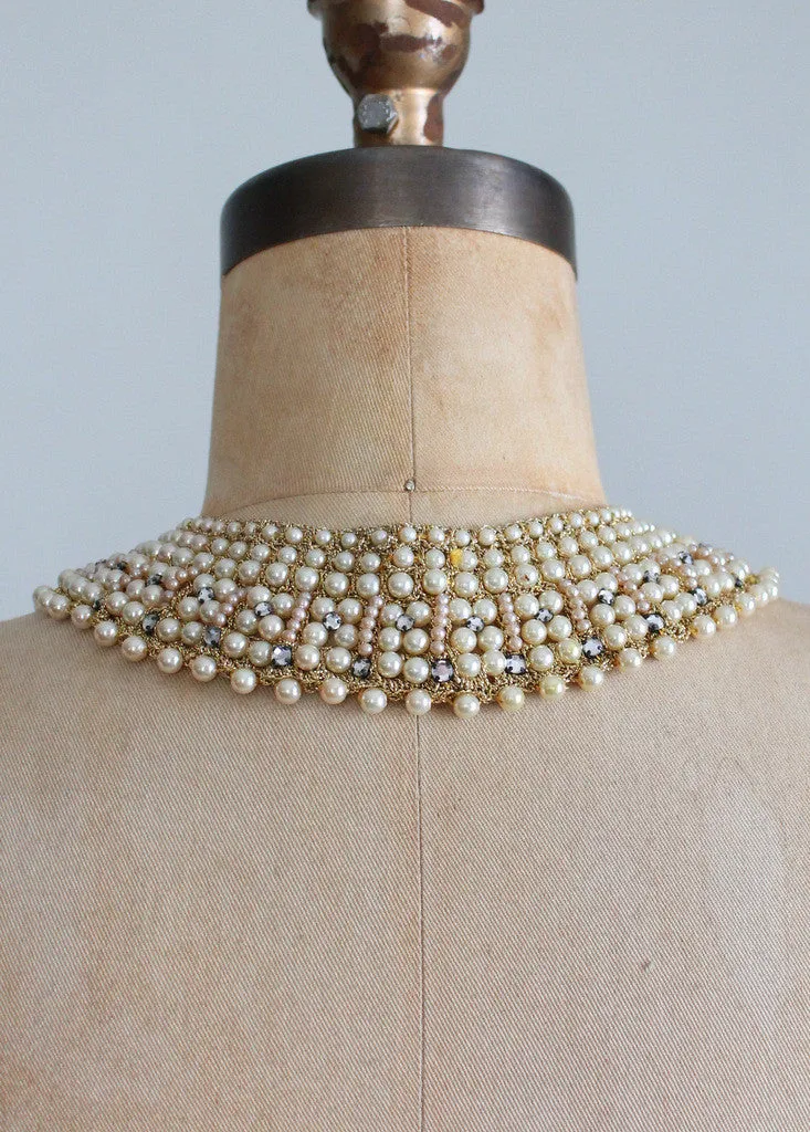 Vintage 1950s Pearl and Rhinestone Sparkle Collar