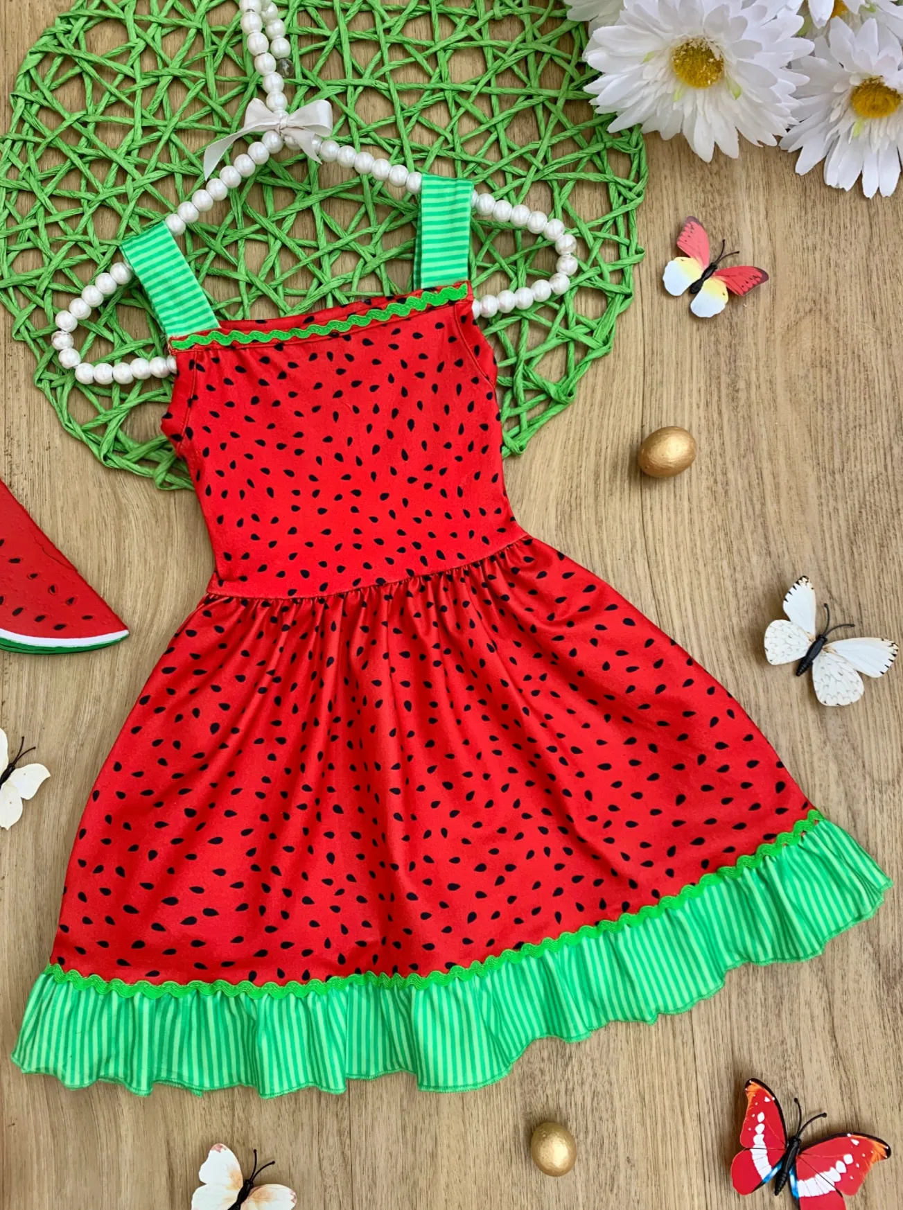 Watermelon Delight Ruffle Hem Dress