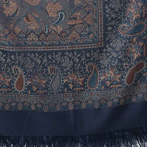 Weavers Villa - Women's Faux Pashmina Silk Paisley Design Shawls, Stoles (Navy Blue)