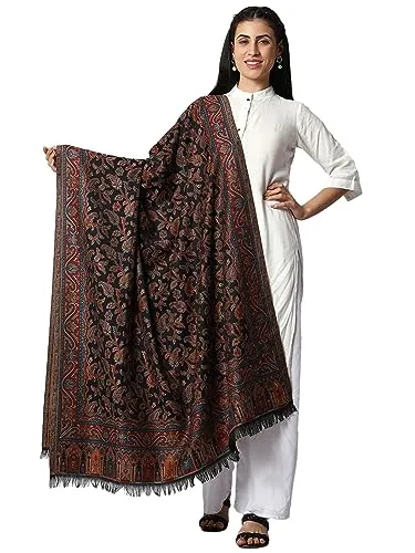 Weavers Villa Women's Pashmina Wool Kani Weave Shawls, Wraps [Size: 40" X 80"] Black