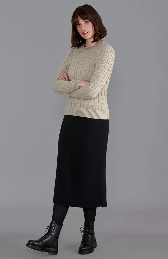 Womens Cotton Cable Crew Neck Jumper