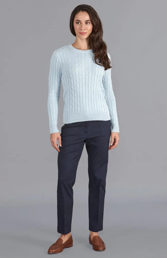 Womens Cotton Cable Crew Neck Jumper