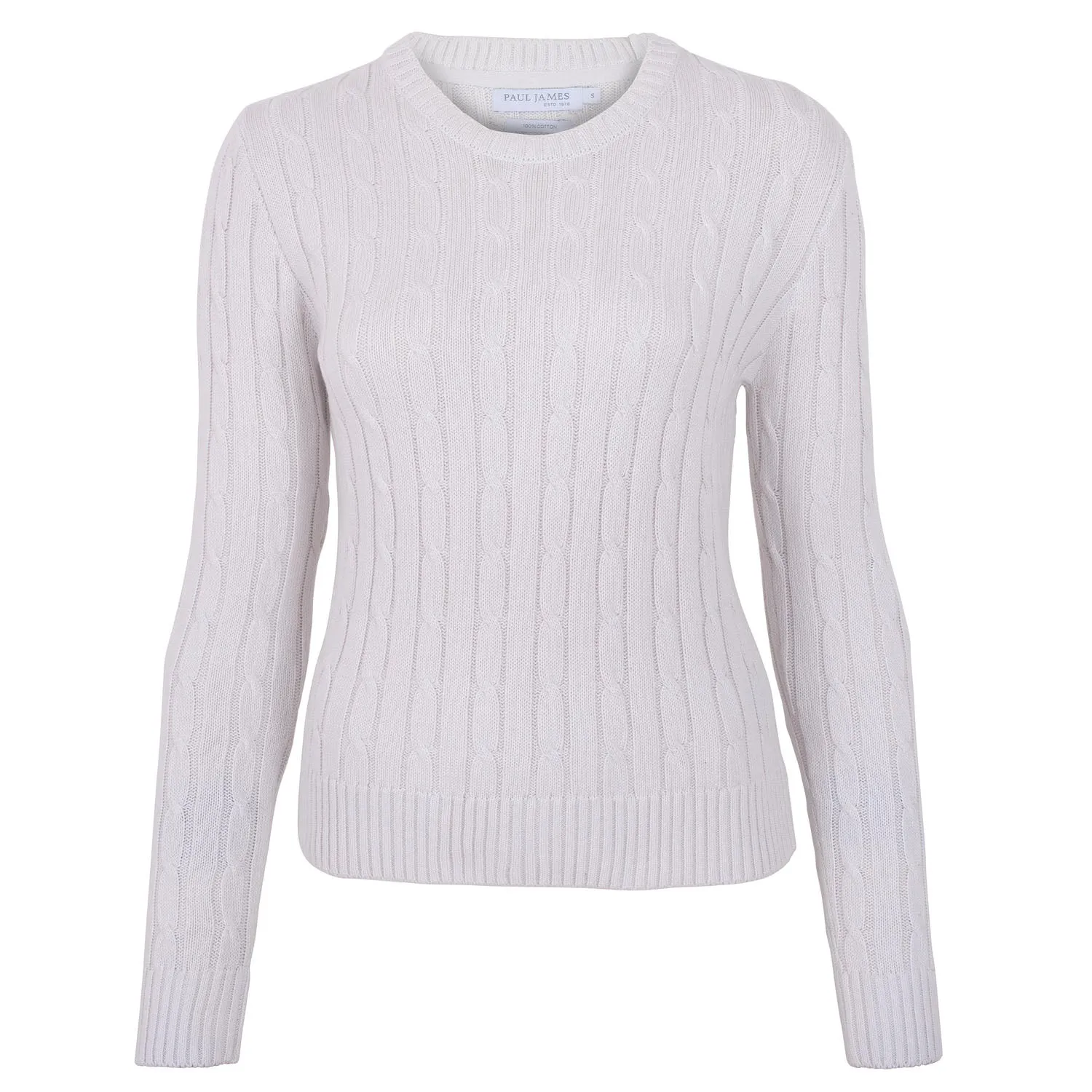 Womens Cotton Cable Crew Neck Jumper