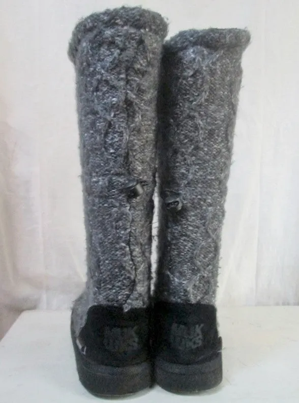 Womens Ladies MUKLUKS Sweater Boots Knit GRAY Cardy Outdoor Shoes 7 Slippers