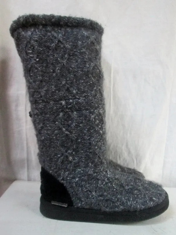 Womens Ladies MUKLUKS Sweater Boots Knit GRAY Cardy Outdoor Shoes 7 Slippers