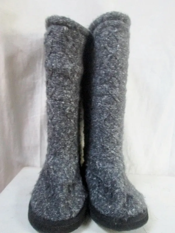 Womens Ladies MUKLUKS Sweater Boots Knit GRAY Cardy Outdoor Shoes 7 Slippers