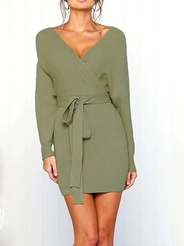 Women's Long Sleeve Sweater Mini Dress