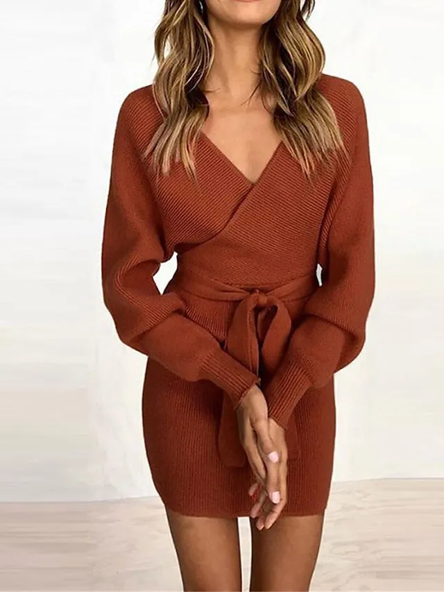 Women's Long Sleeve Sweater Mini Dress