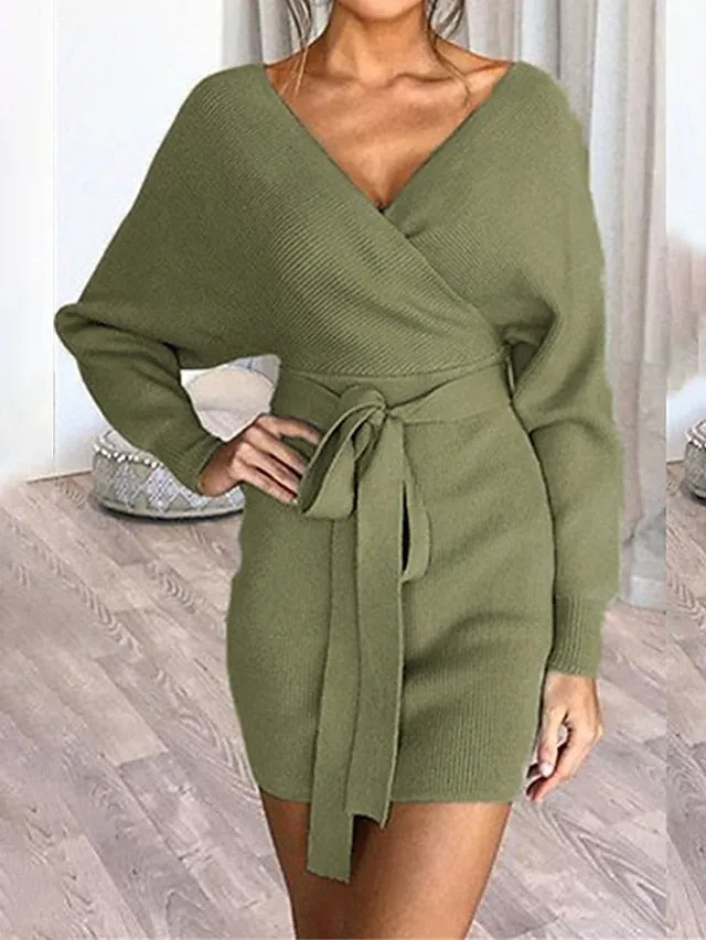 Women's Long Sleeve Sweater Mini Dress