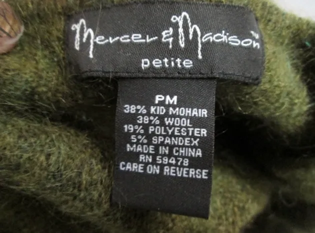 Womens MERCER & MADISON MOHAIR Wool Sweater P M GREEN OLIVE Jacket