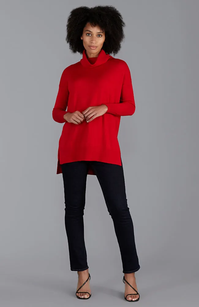 Womens Pure Extra Fine Merino Wool Oversized Roll Neck Jumper