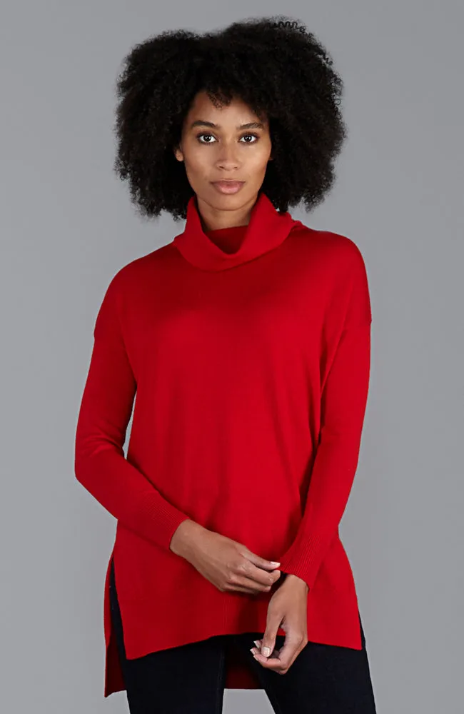 Womens Pure Extra Fine Merino Wool Oversized Roll Neck Jumper