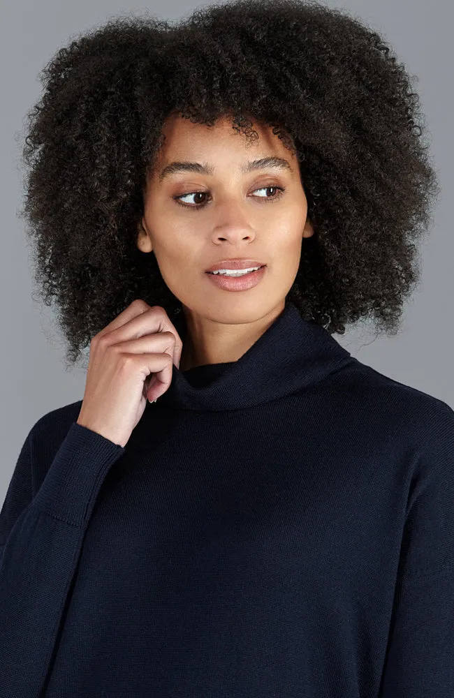 Womens Pure Extra Fine Merino Wool Oversized Roll Neck Jumper