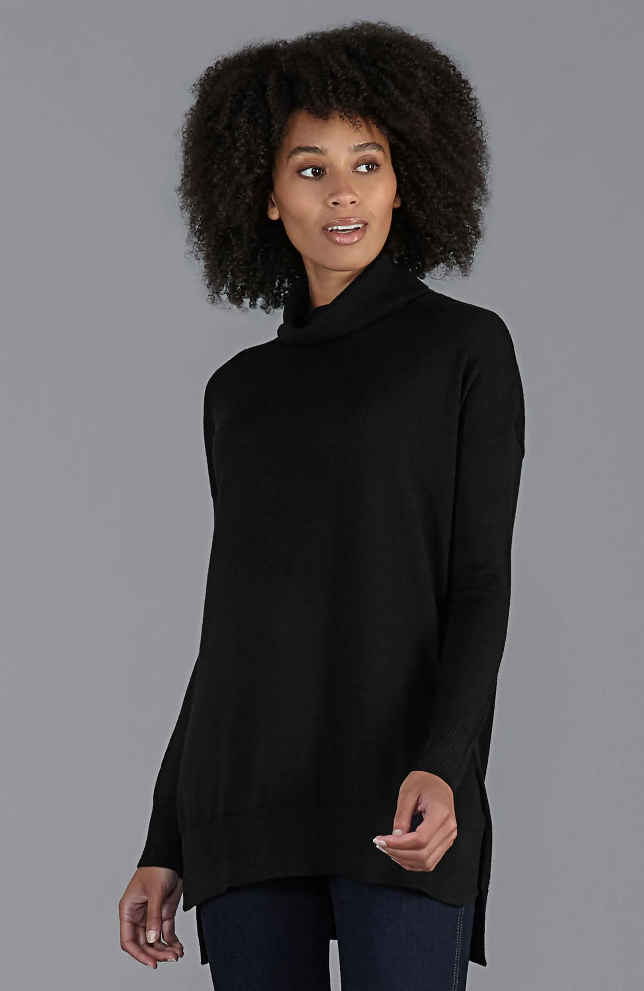 Womens Pure Extra Fine Merino Wool Oversized Roll Neck Jumper