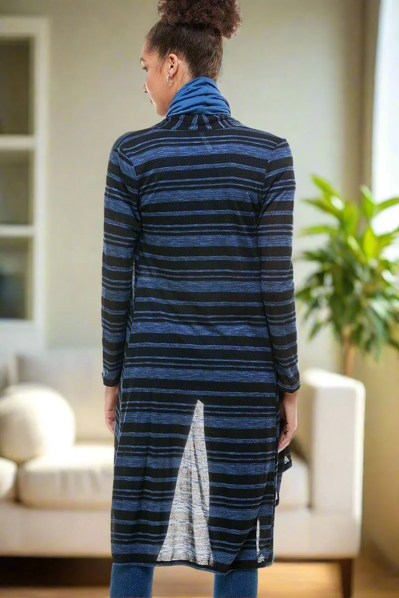 Womens Striped Long Cardigan Black/Blue Sizes S/M/L