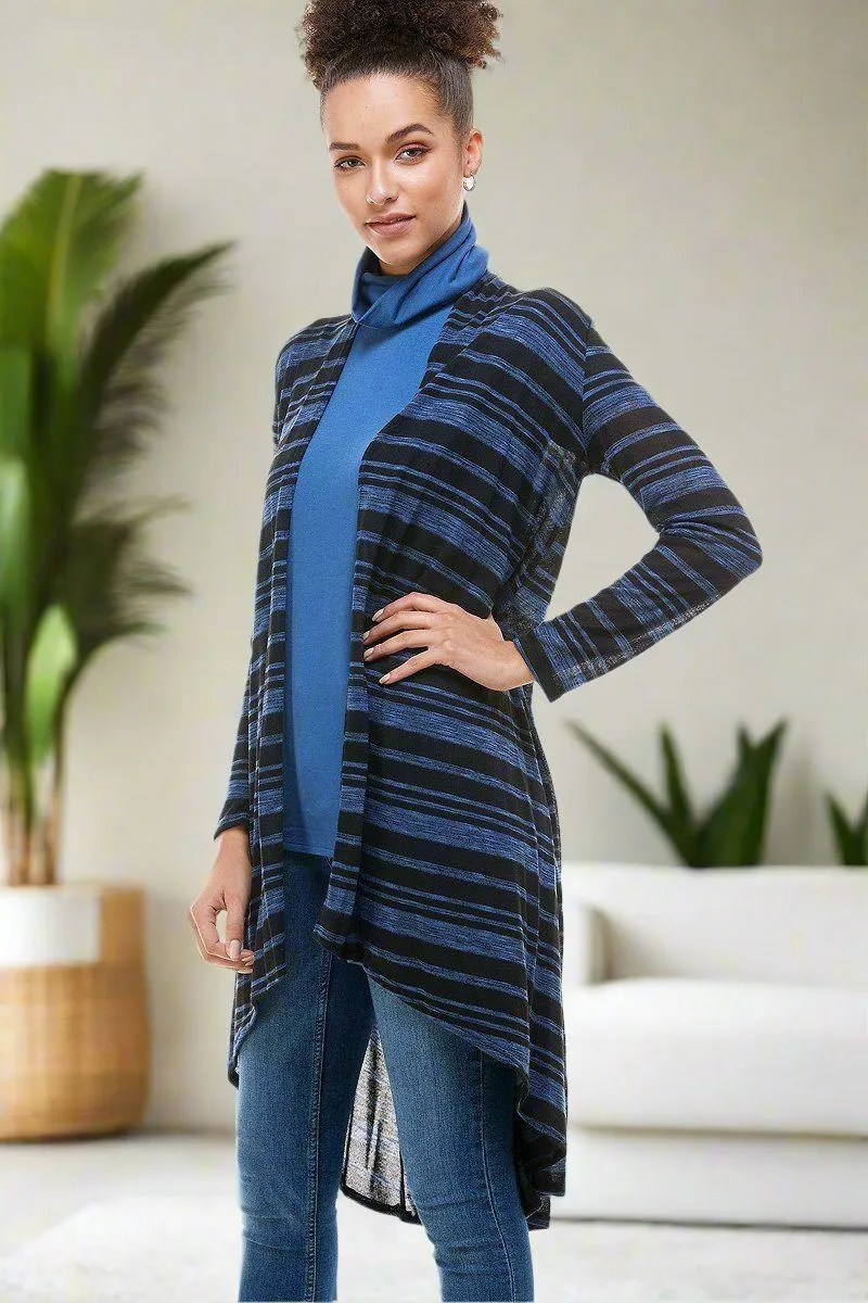 Womens Striped Long Cardigan Black/Blue Sizes S/M/L