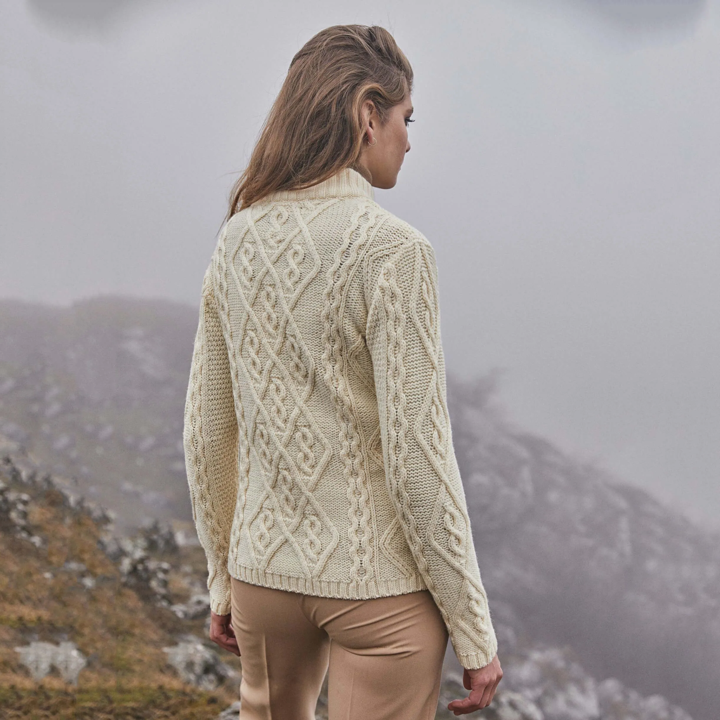 Women's Wool Cable Knit Aran Sweater