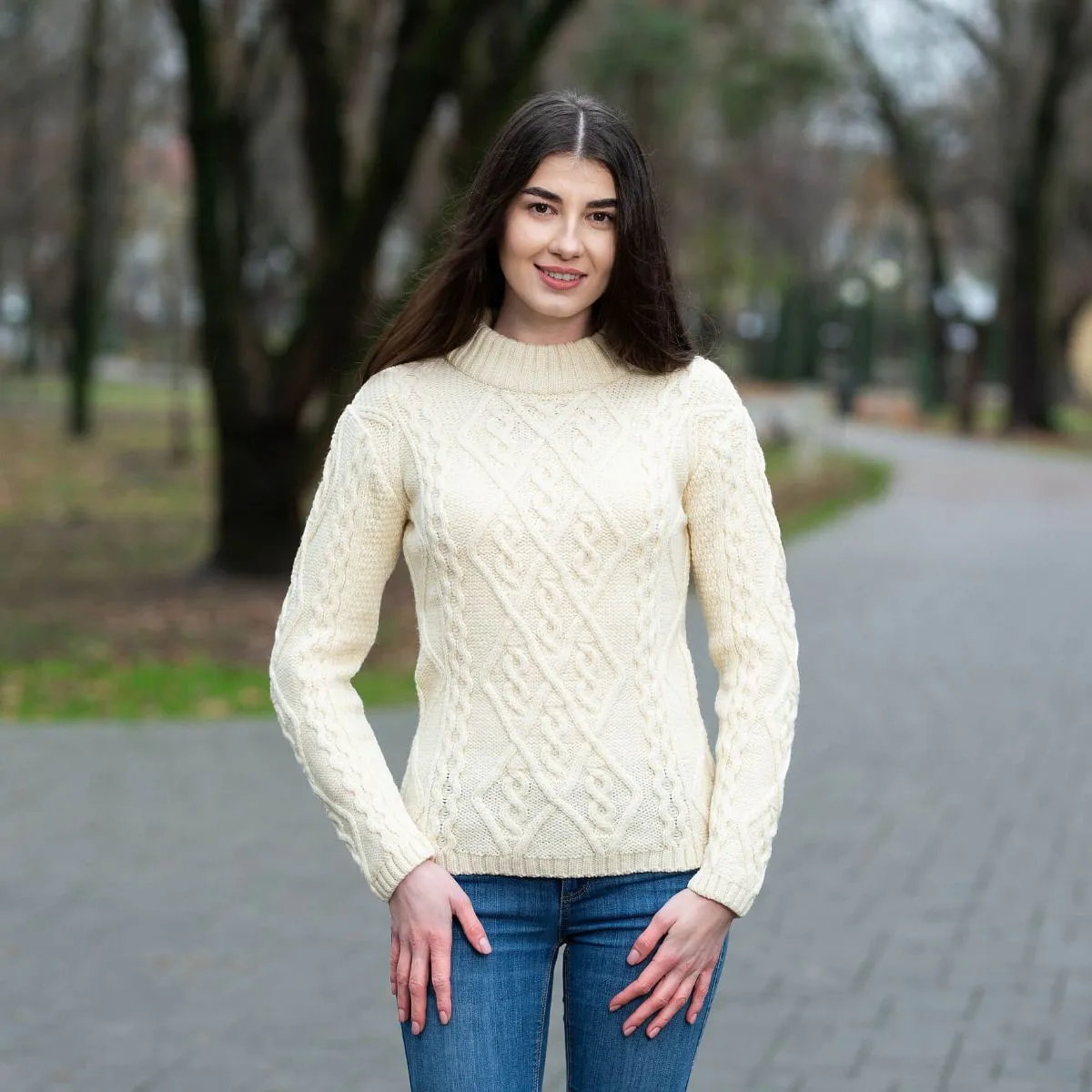 Women's Wool Cable Knit Aran Sweater