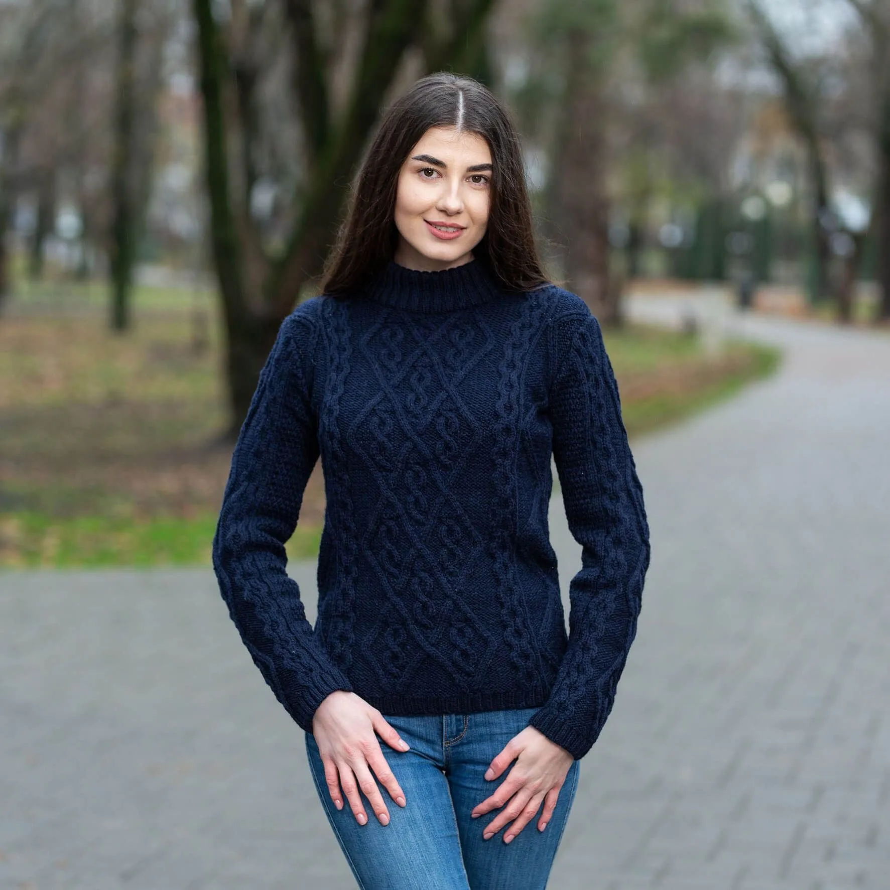 Women's Wool Cable Knit Aran Sweater