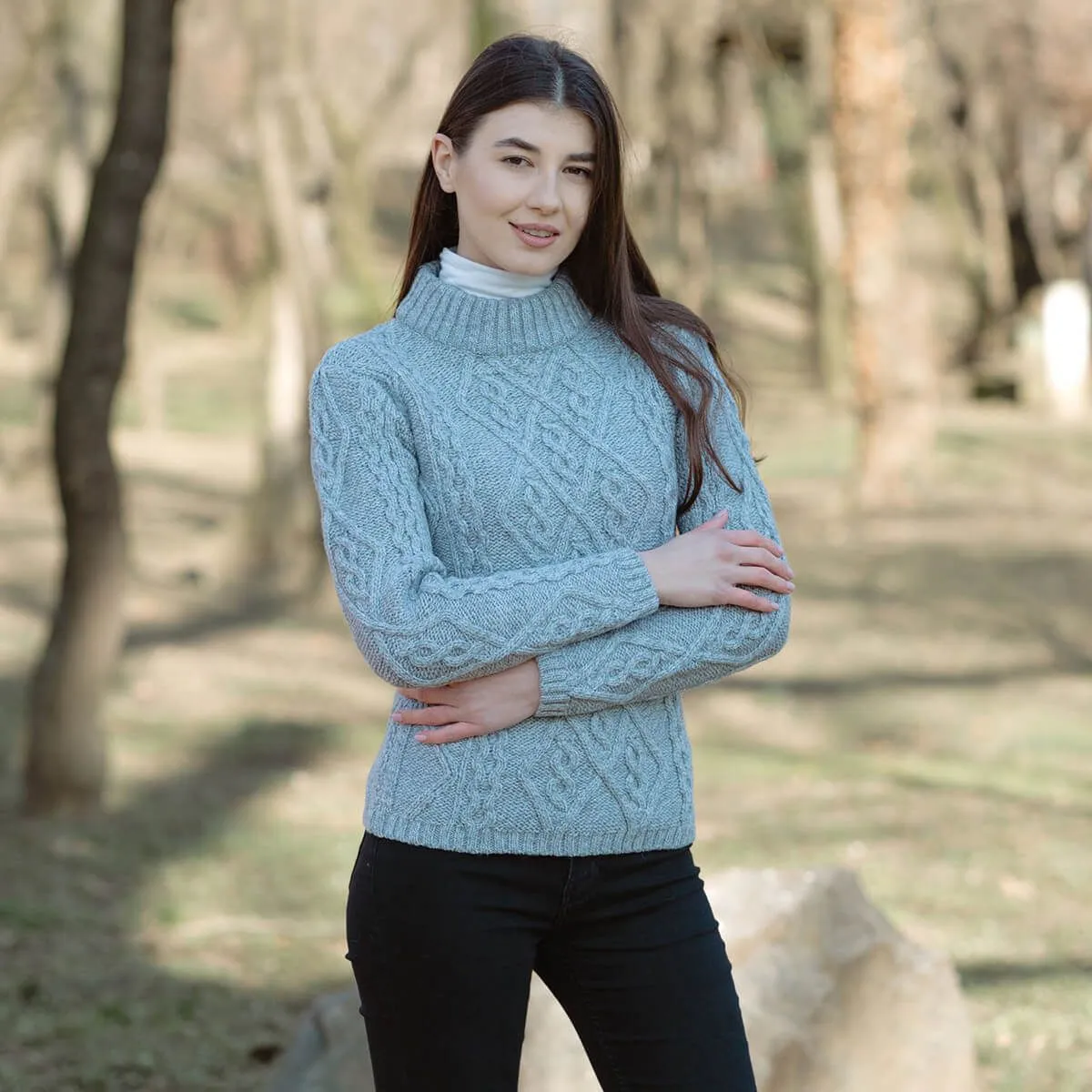 Women's Wool Cable Knit Aran Sweater