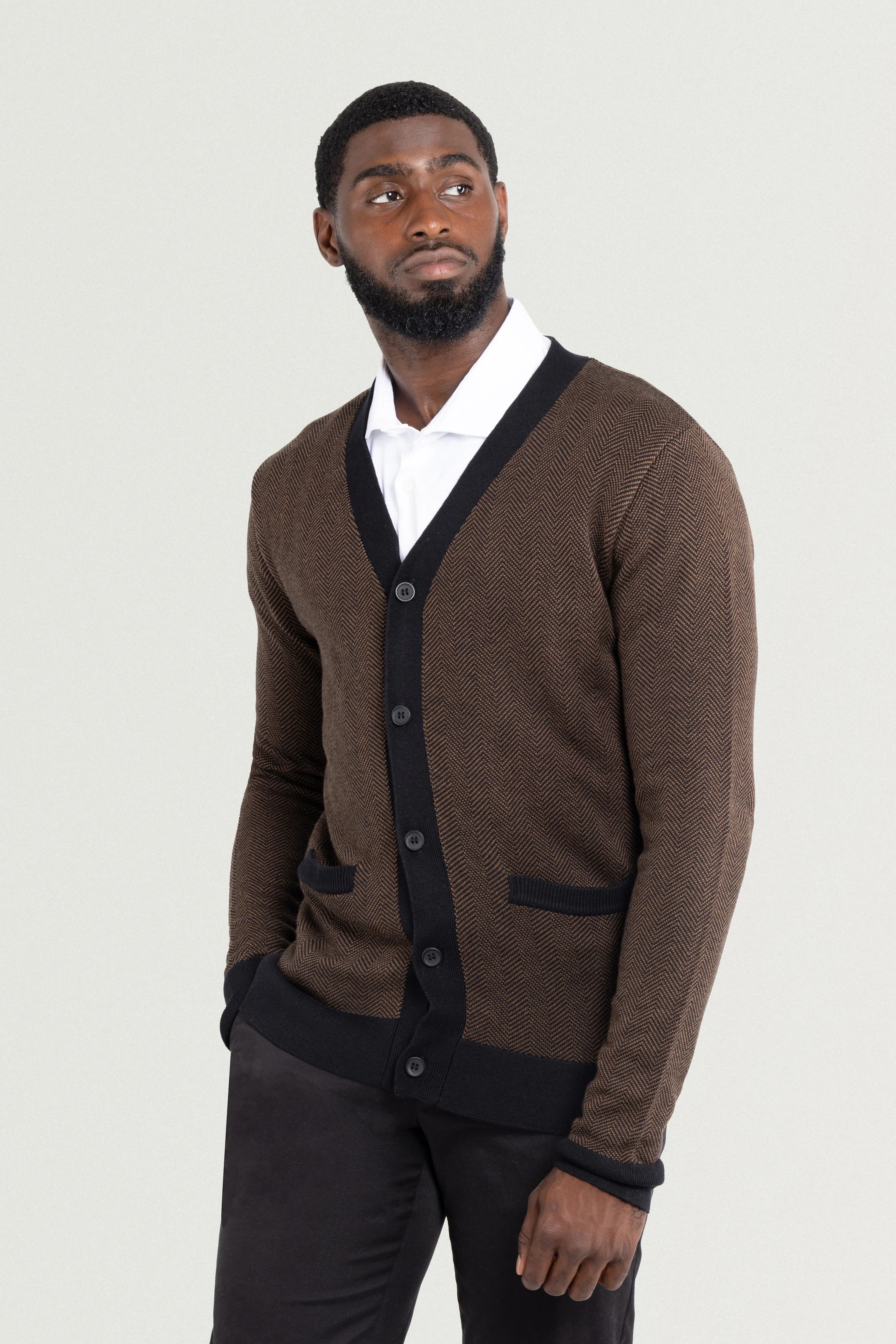 X RAY Men's Casual Herringbone Cardigan Sweater