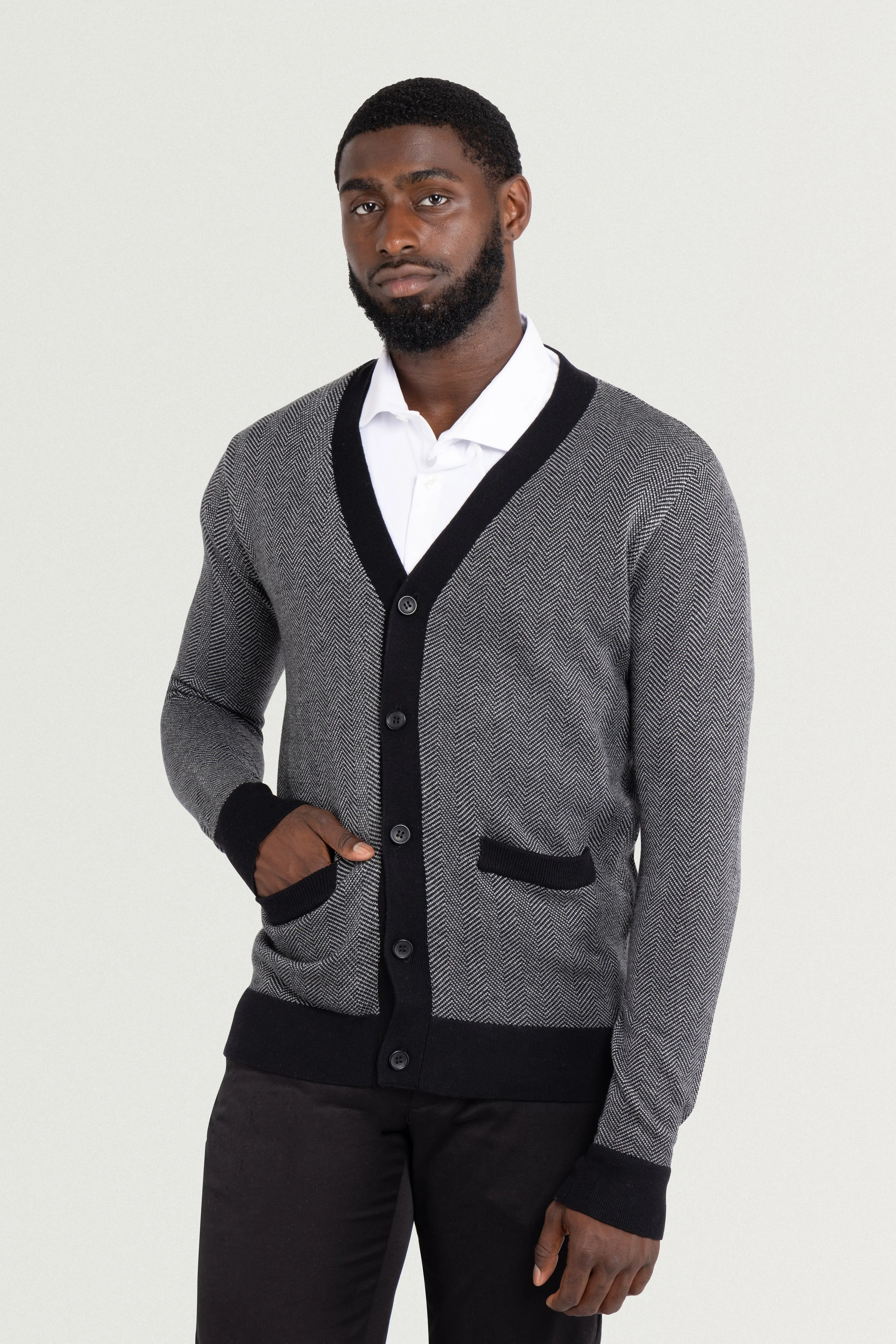 X RAY Men's Casual Herringbone Cardigan Sweater