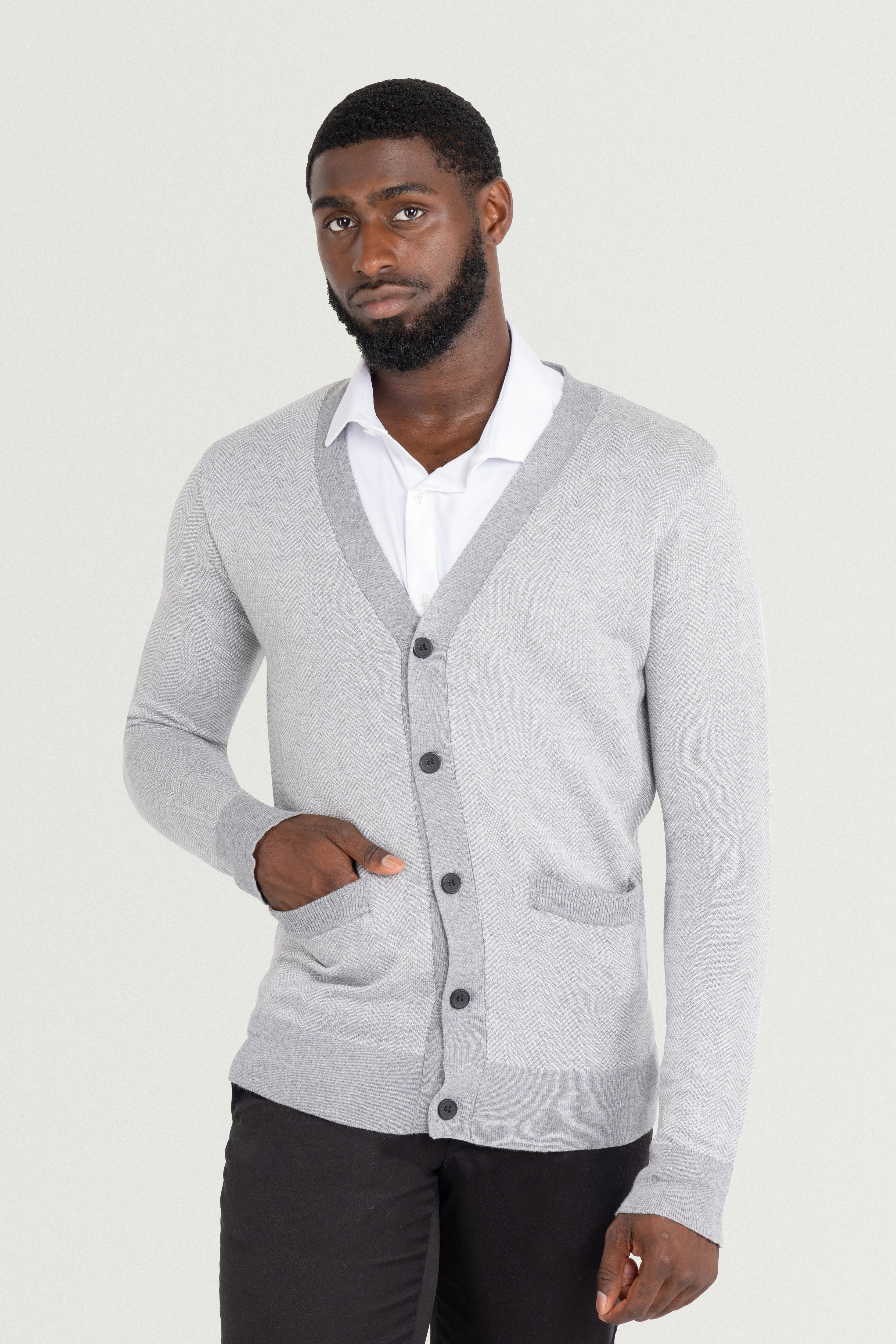 X RAY Men's Casual Herringbone Cardigan Sweater