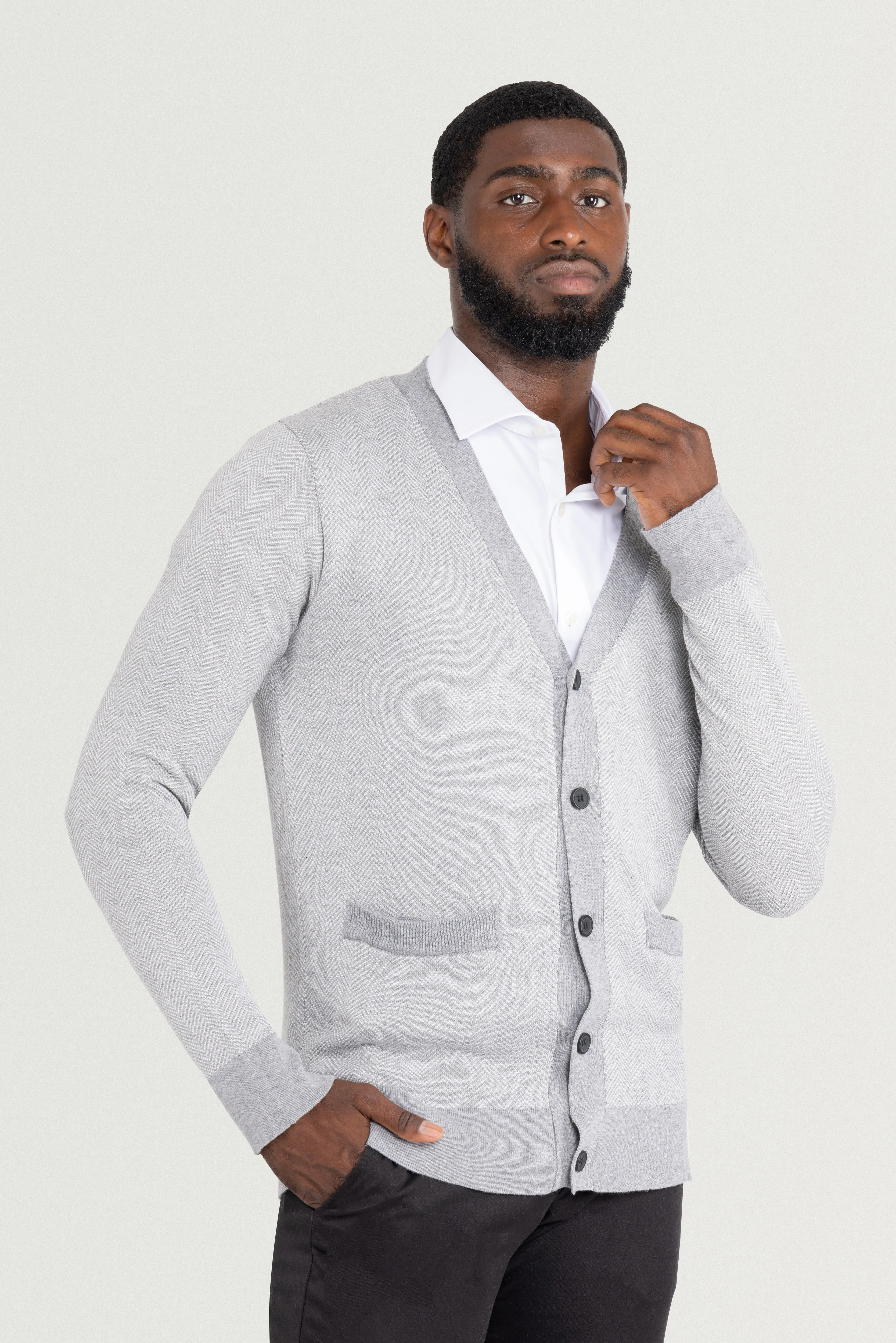 X RAY Men's Casual Herringbone Cardigan Sweater