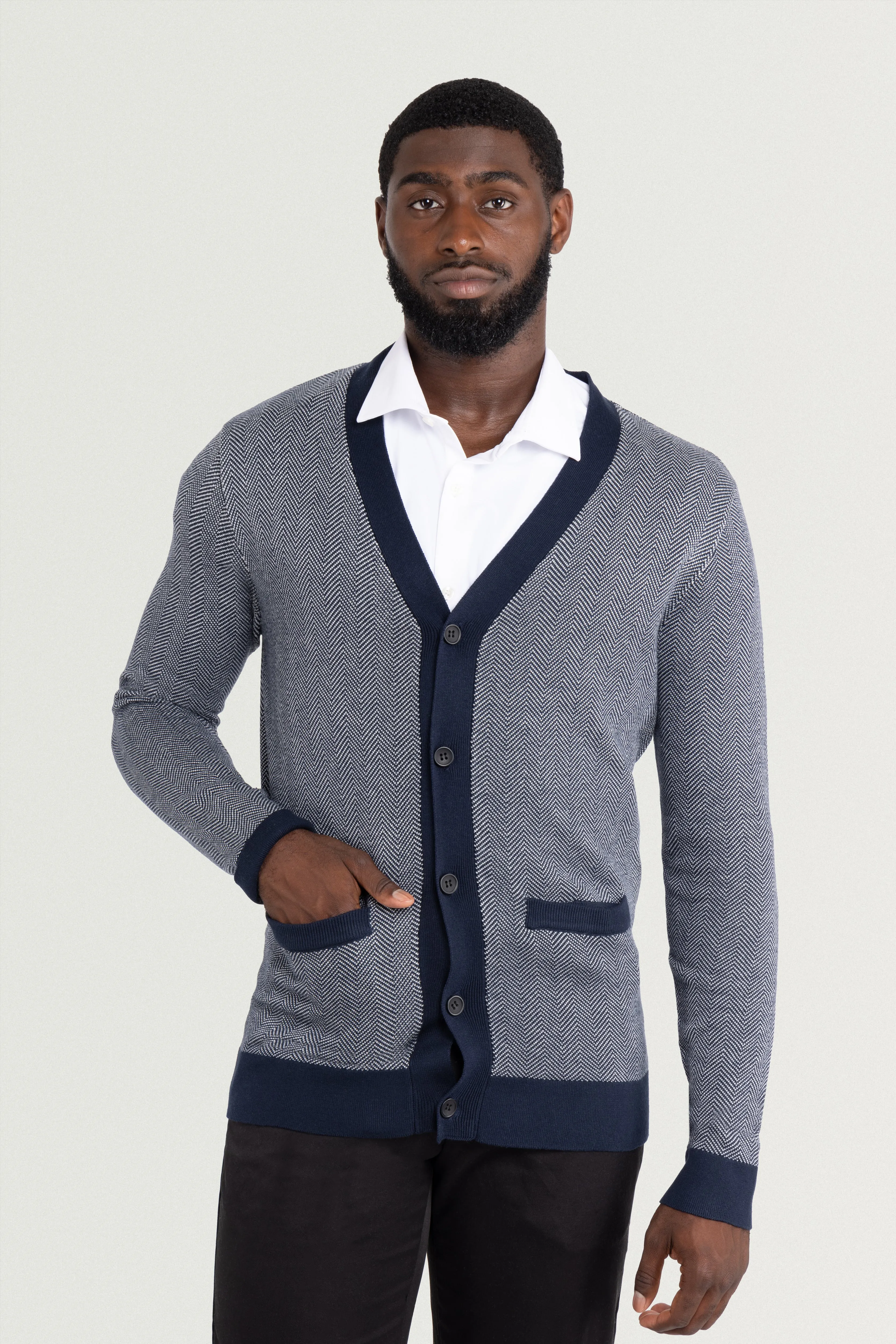 X RAY Men's Casual Herringbone Cardigan Sweater