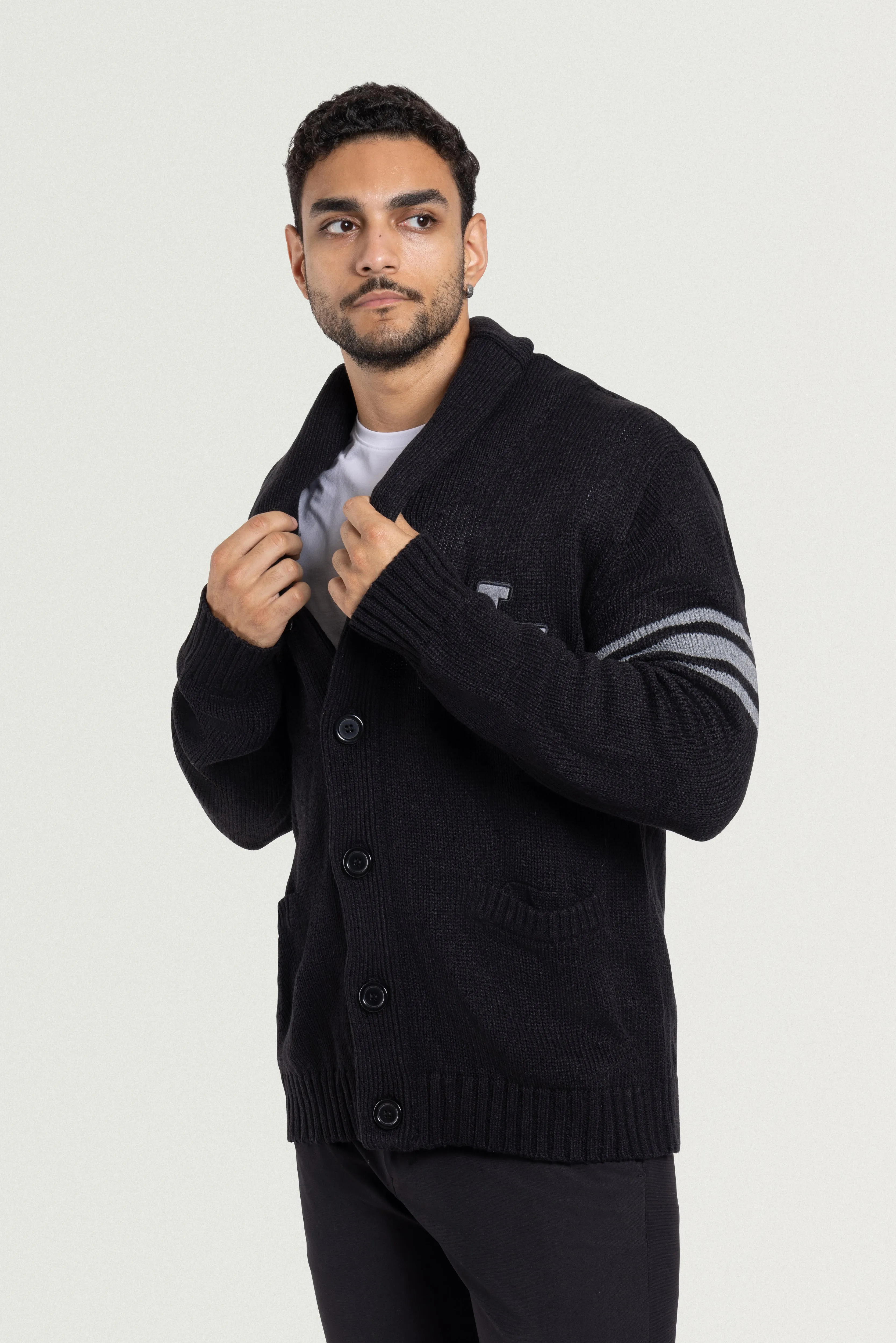 X RAY Men's Shawl Collar Heavy Gauge Cardigan With City Patch