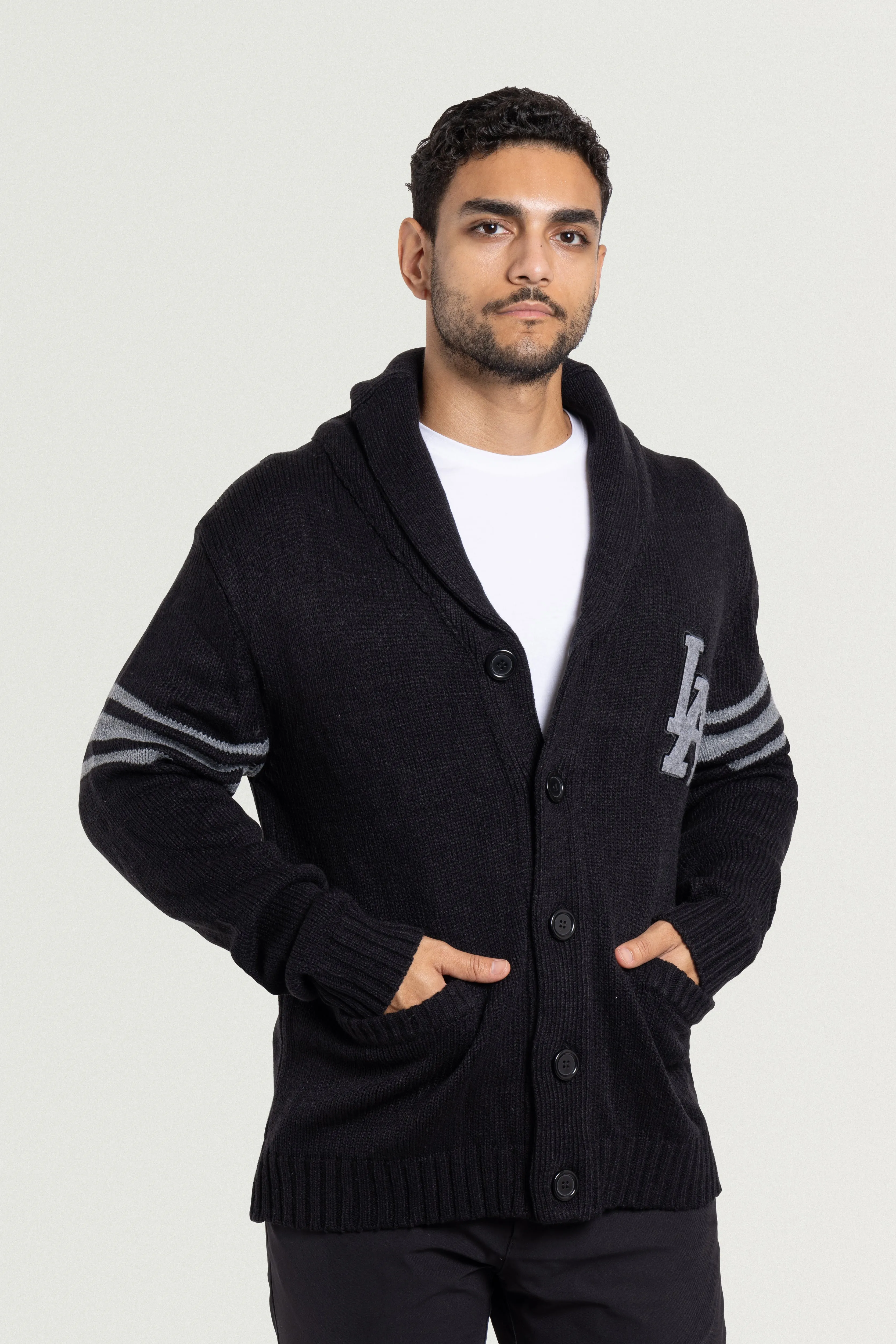 X RAY Men's Shawl Collar Heavy Gauge Cardigan With City Patch