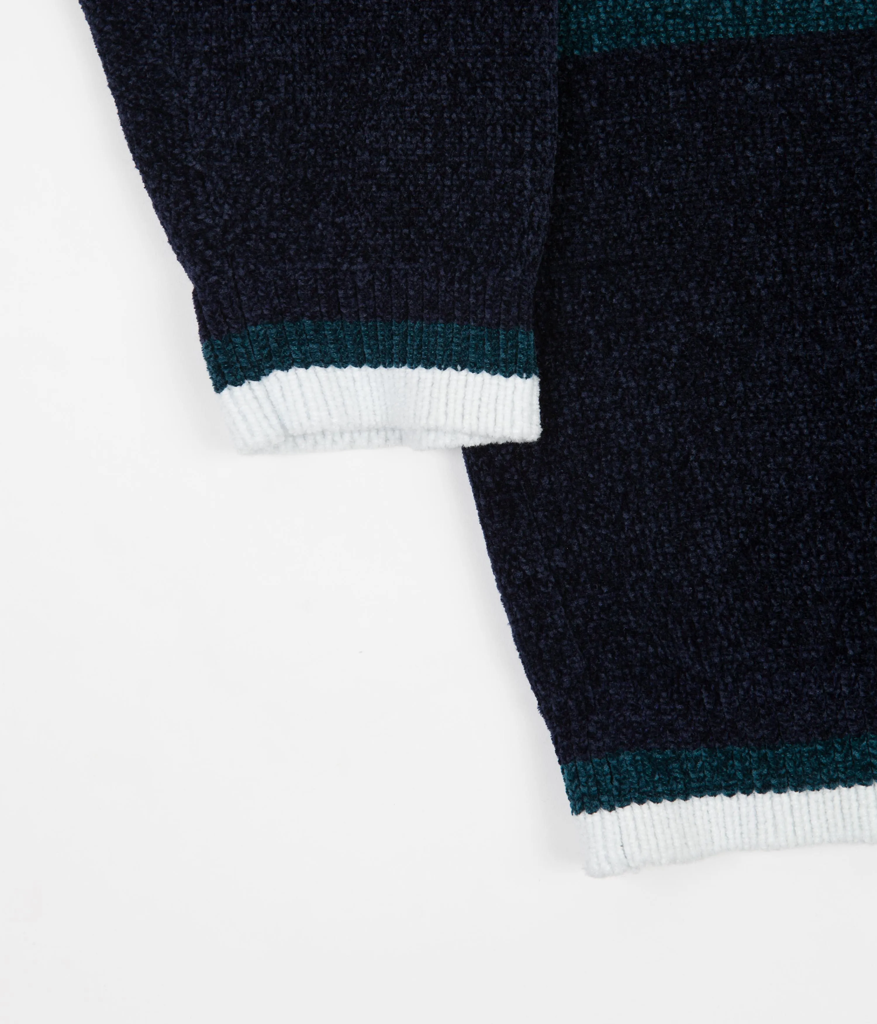 Yardsale Phantasy Chenille Knitted Crewneck Sweatshirt - Navy / Emerald / White