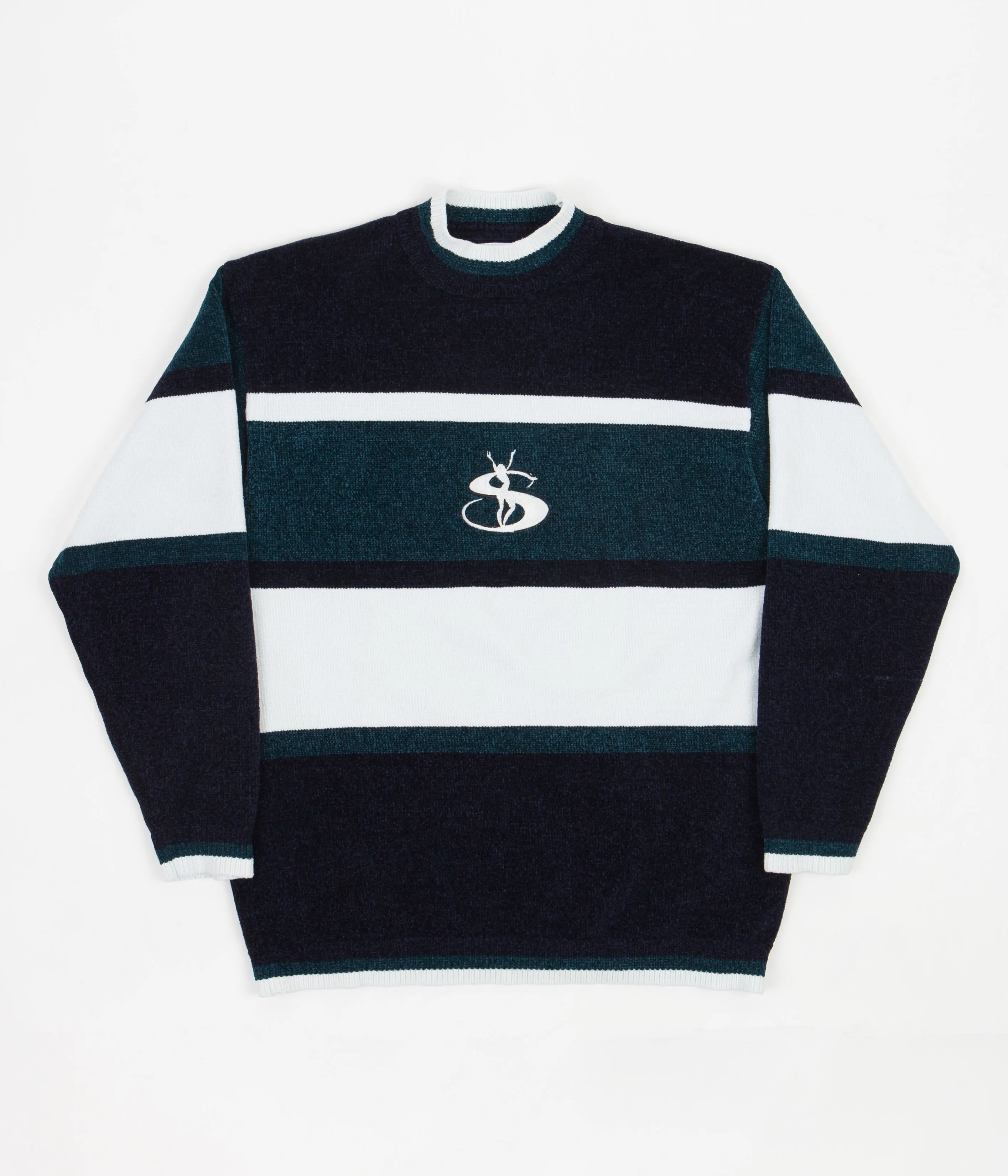 Yardsale Phantasy Chenille Knitted Crewneck Sweatshirt - Navy / Emerald / White