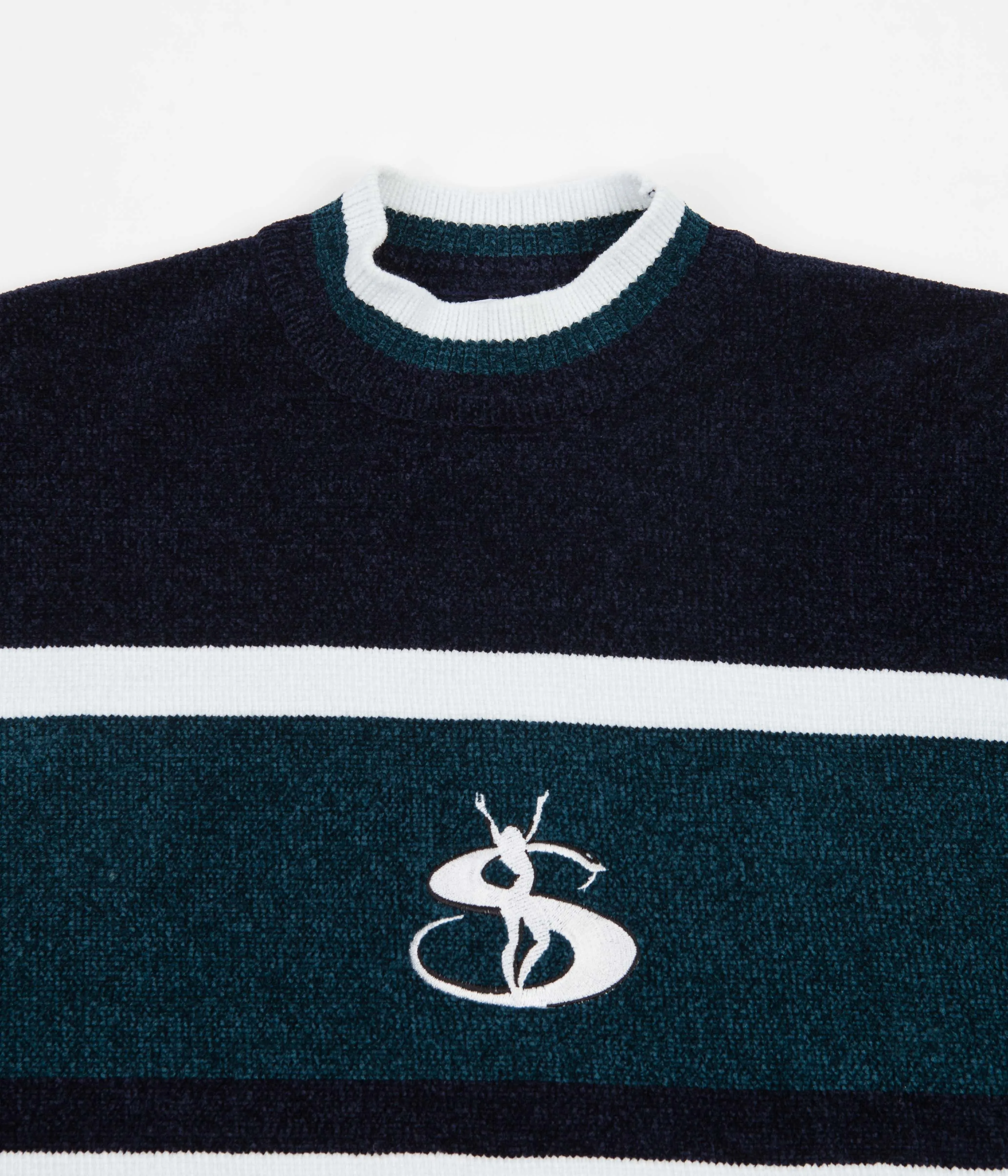 Yardsale Phantasy Chenille Knitted Crewneck Sweatshirt - Navy / Emerald / White