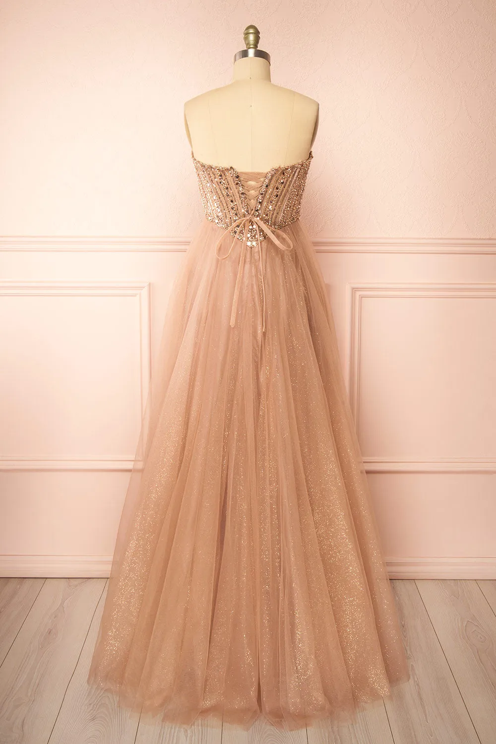 Yeji Taupe | Sparkly Maxi Dress w/ Embroidered Bodice