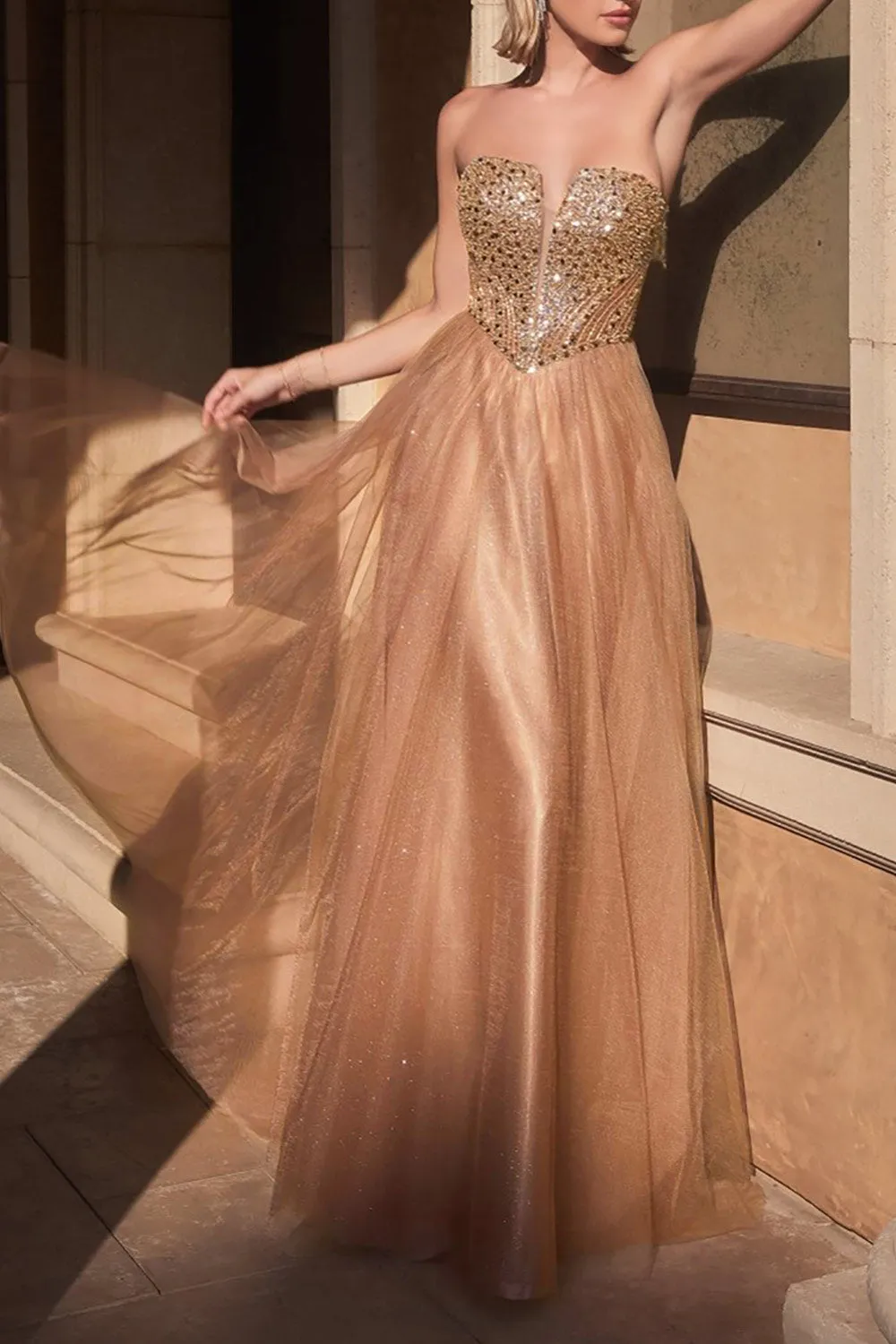 Yeji Taupe | Sparkly Maxi Dress w/ Embroidered Bodice