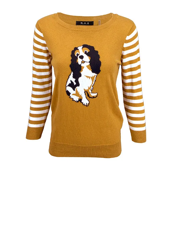 YEMAK Women's King Charles Spaniel Crewneck Jacquard Casual Pullover Sweater MK3199