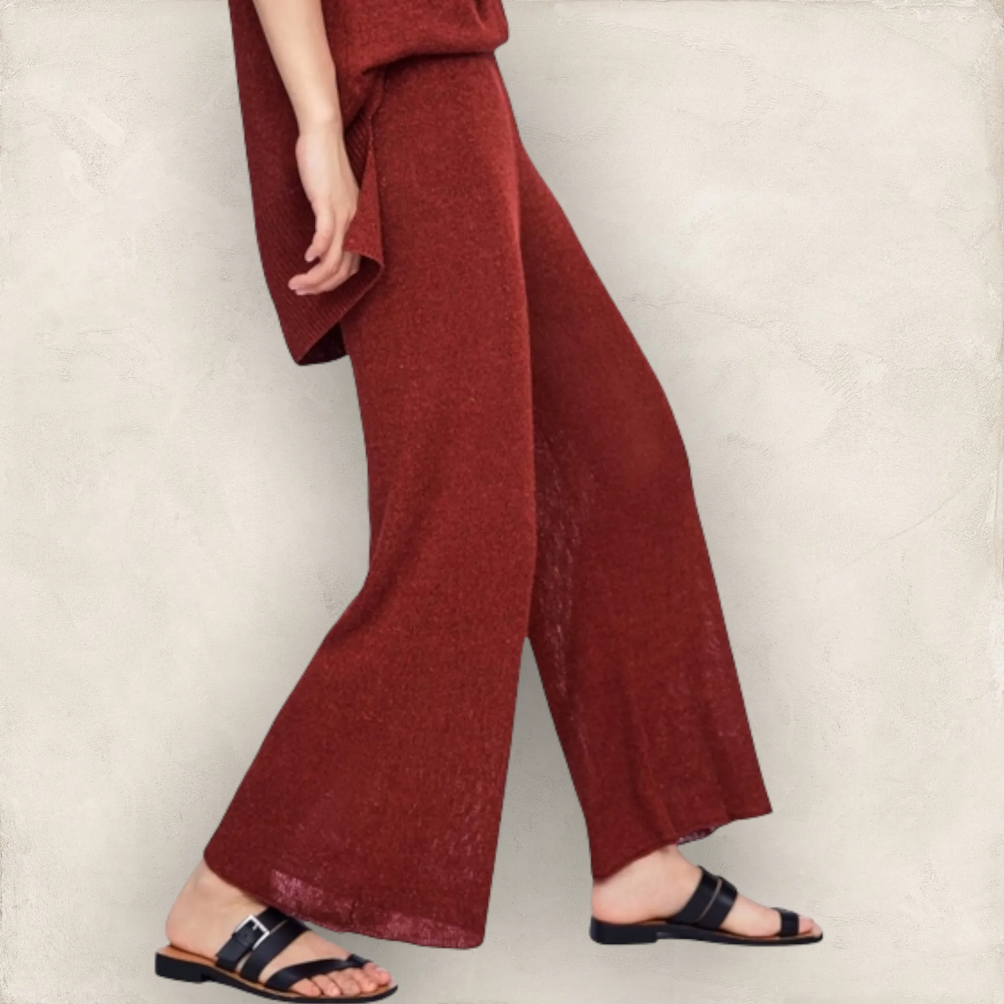 ZARA Rust Knit Linen Mix Wide Leg Culottes & Long Waistcoat  M UK 12 US 8 EU 40